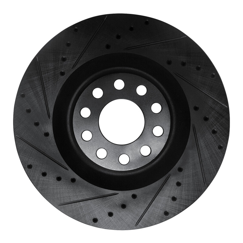 Audi S8 Brake Rotor (1) - Front Left - R1 Concepts - Drilled & Slotted - Black - `01-`03